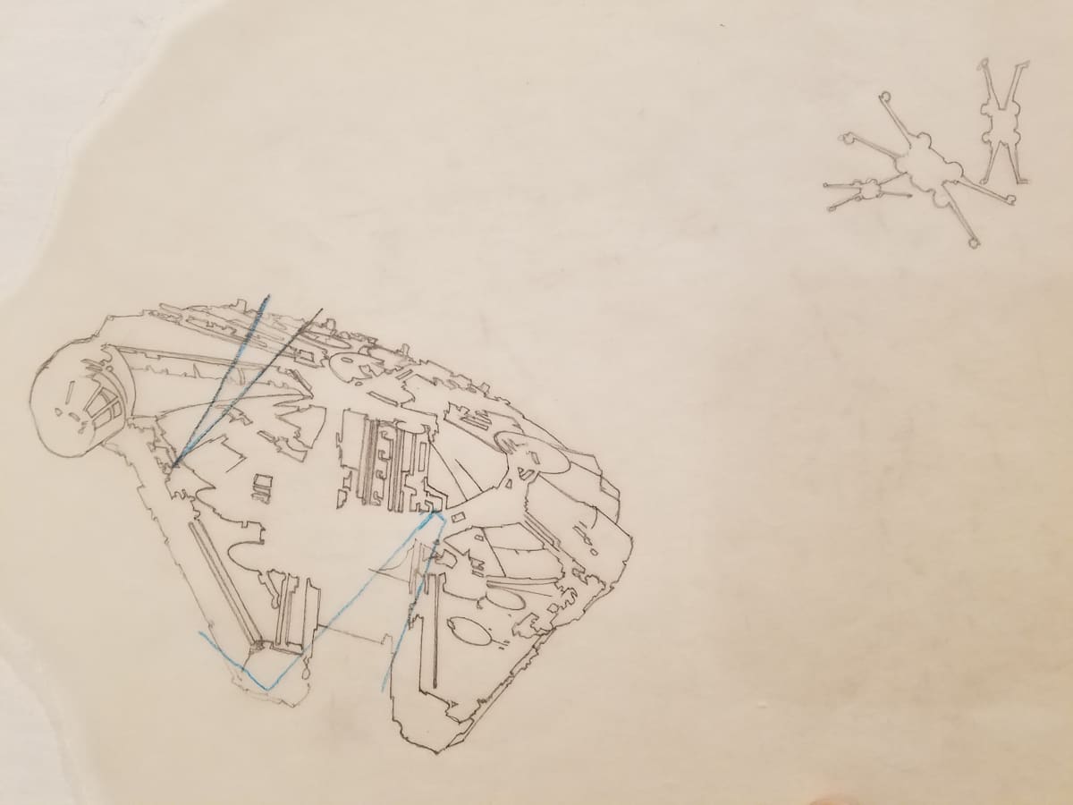Star Wars DVD Special Edition Interior Cover Art, Millennium Falcon by John Alvin, Image 1.