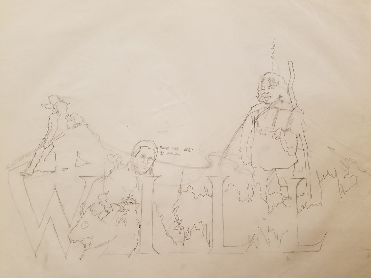 Willow Logo Concept, Outline Sketch of Full Logo Sketch by John Alvin, Image 1.