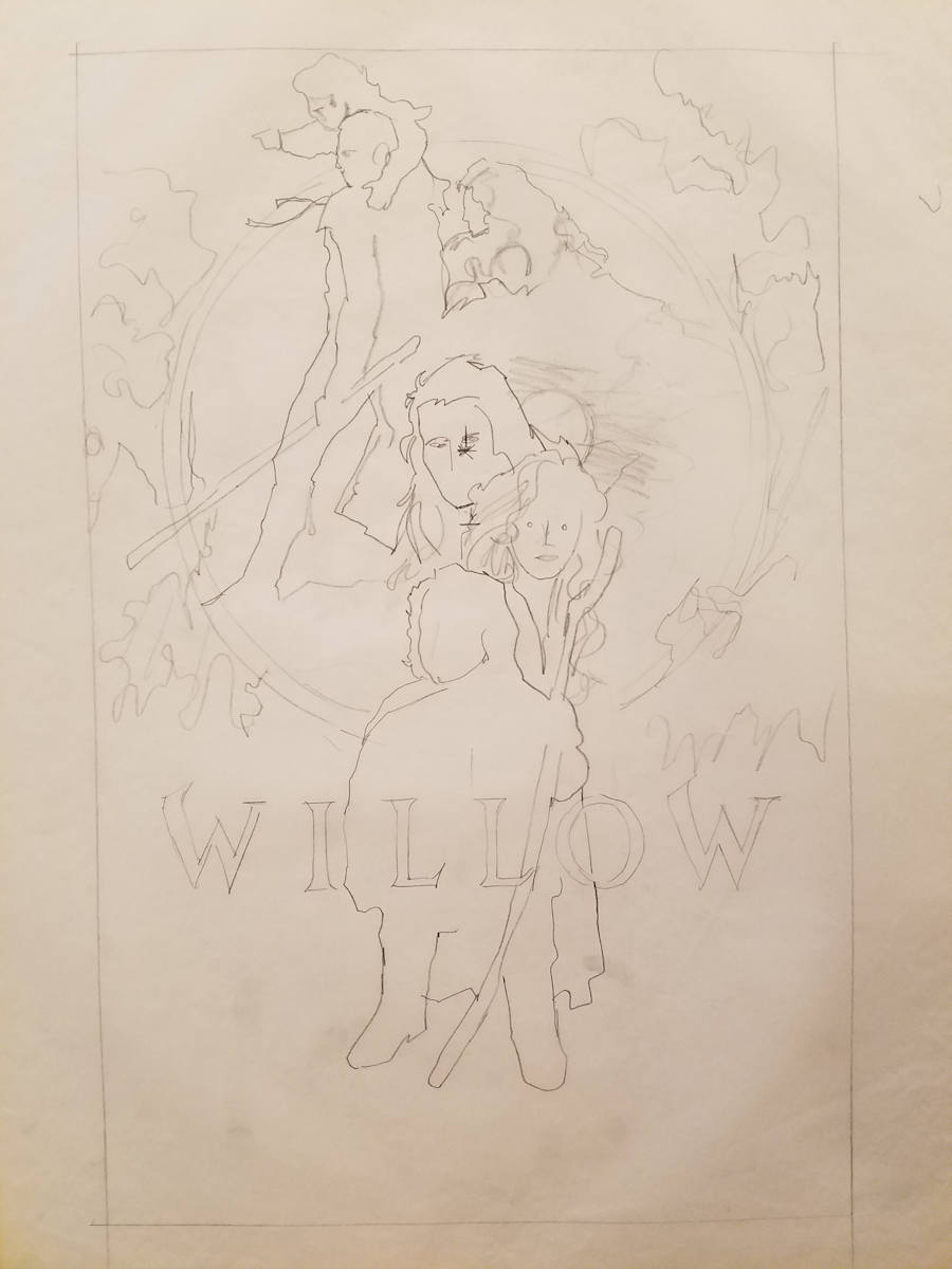 Willow Poster Concept, Outline Sketch, Main Cast in Circle by John Alvin, Image 1.