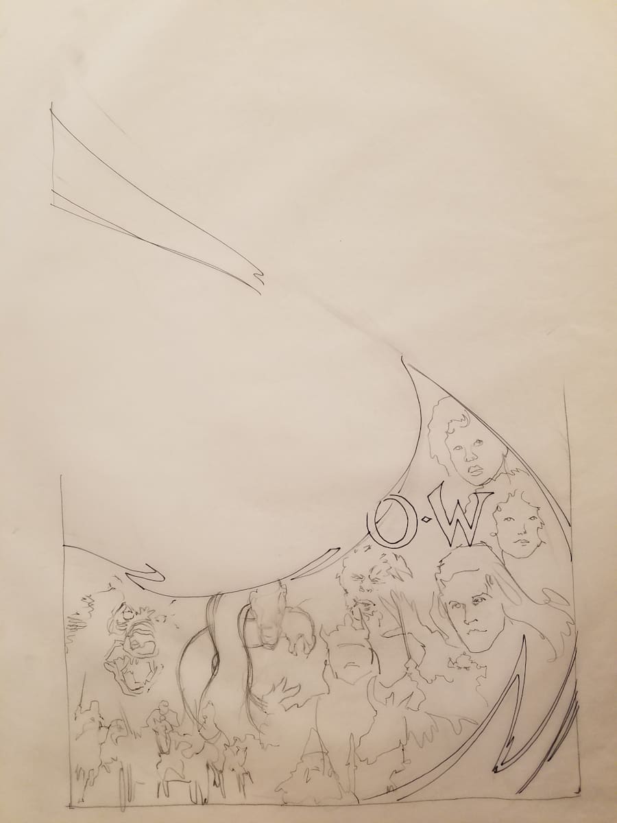 Willow Poster Concept, Swirling in Pen, Characters in Pencil by John Alvin, Image 1.