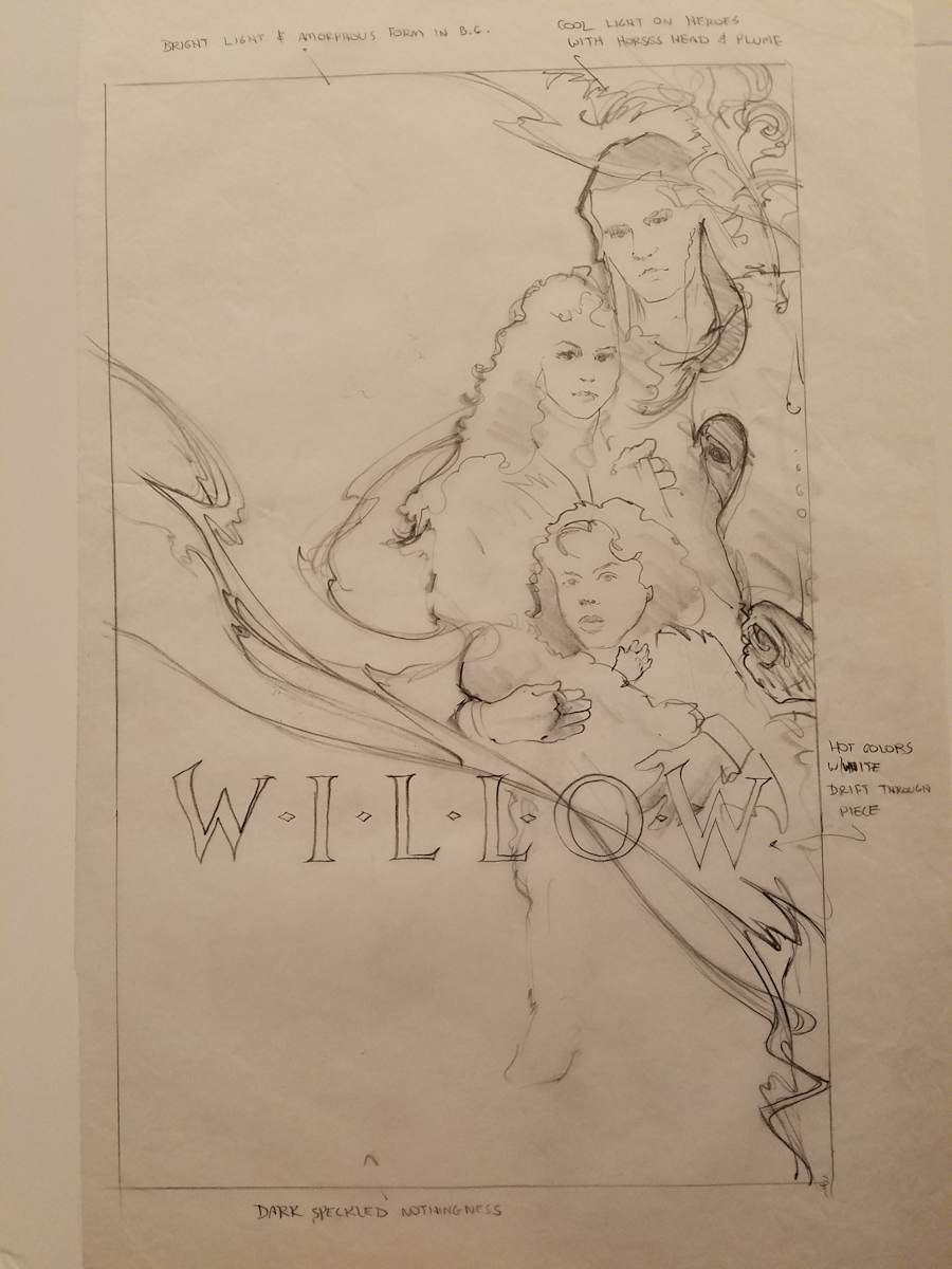 Willow Poster Concept, Cast on Right, Notes Above by John Alvin, Image 1.