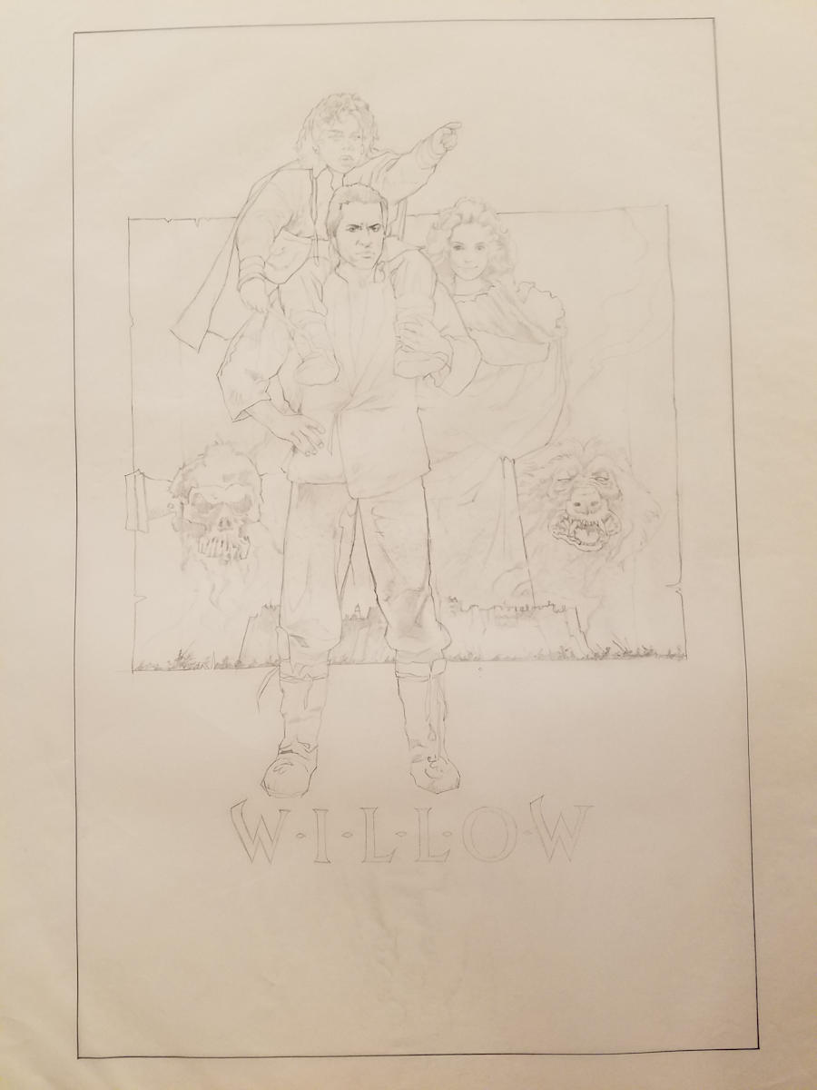Willow Poster Concept, Detailed Sketch of Main Cast by John Alvin, Image 1.