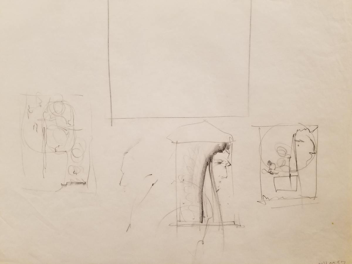 Willow Poster Concept, Layout Sketches and Design Scribbles, Large Empty Box Above by John Alvin, Image 1.