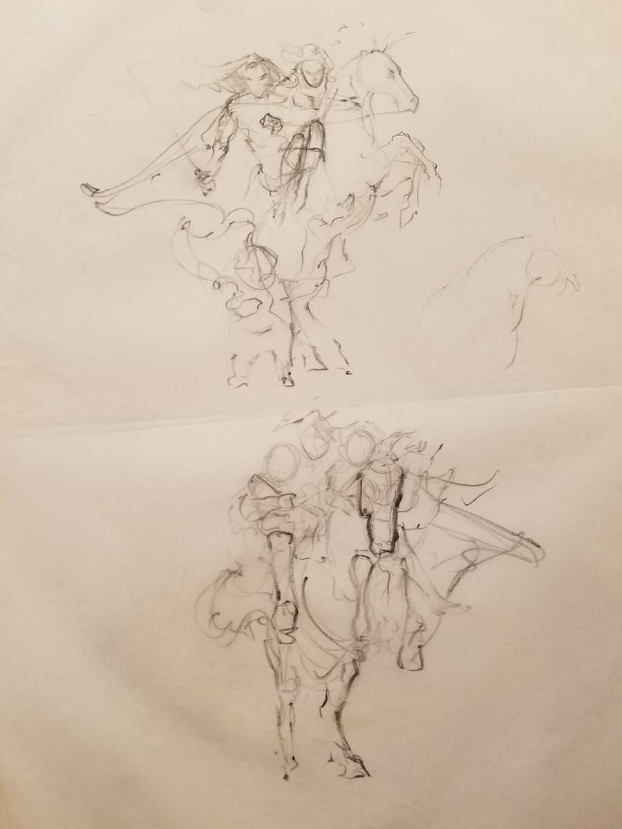 Willow Poster Concept, Two Sketches of Cast by John Alvin, Image 1.