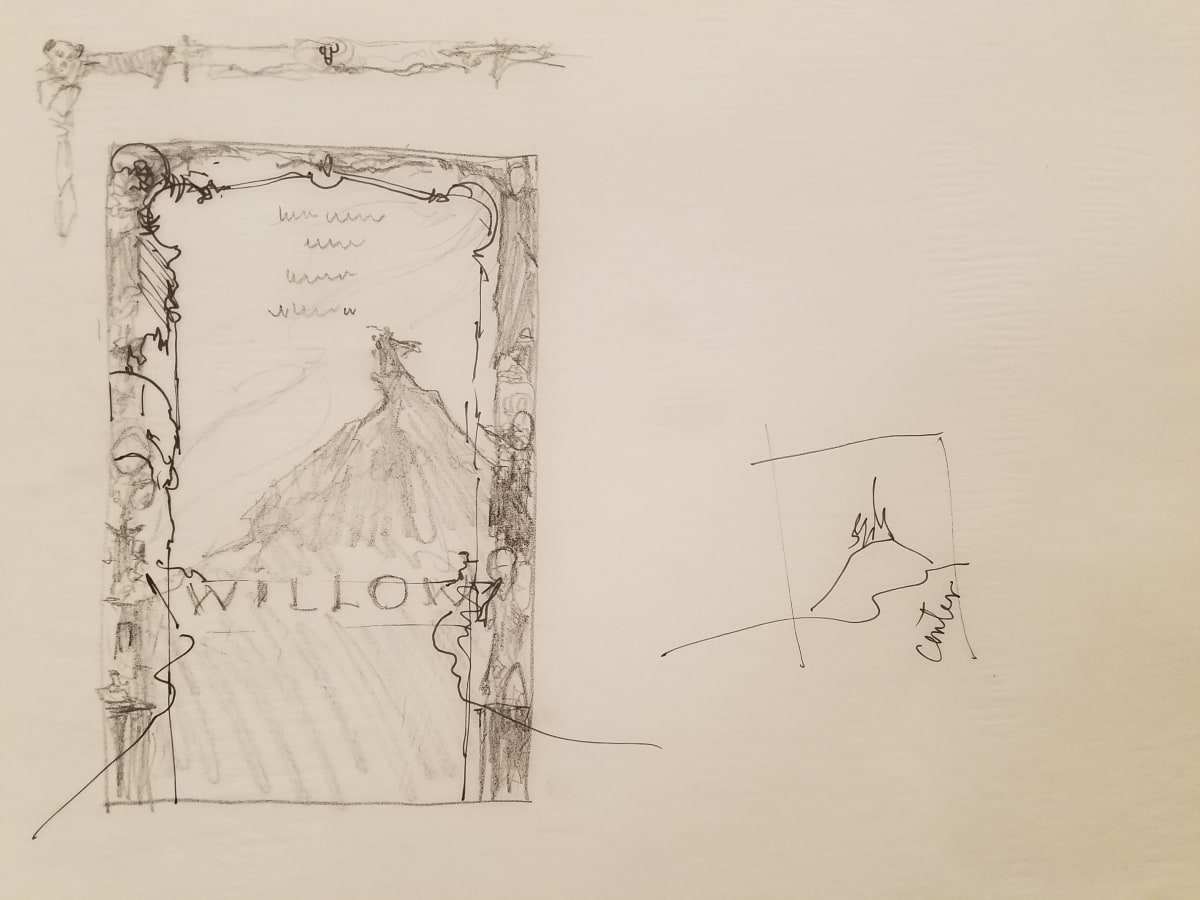 Willow Poster Concept, Layout Sketch, notes in ink by John Alvin, Image 1.