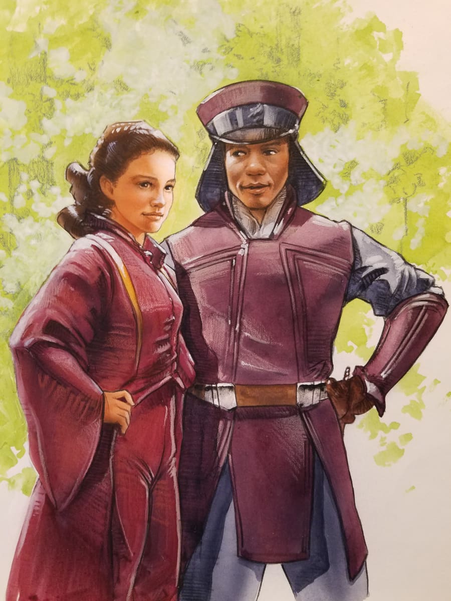 Star Wars Unreleased Amidala Book Art, Padme and Captain Panaka by John Alvin, Image 1.