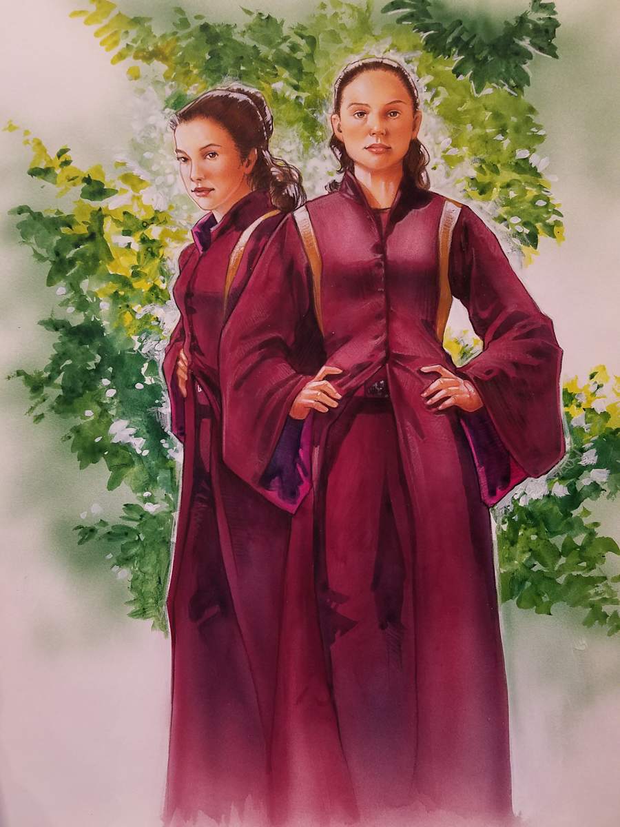 Star Wars Unreleased Amidala Book Art, Two  Handmaidens by John Alvin, Image 1.