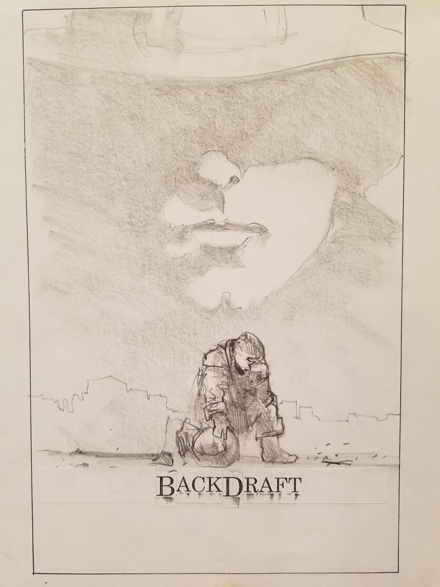 Backdraft Poster Concept, Kneeling Firefighter by John Alvin, Image 1.
