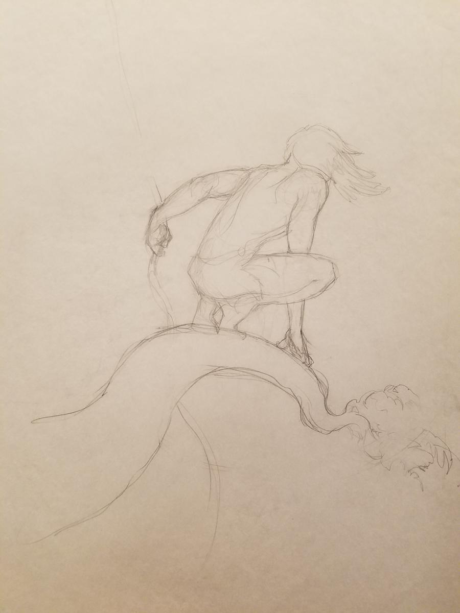 Tarzan Poster Concept, Light Sketch, Tarzan Crouching by John Alvin, Image 1.
