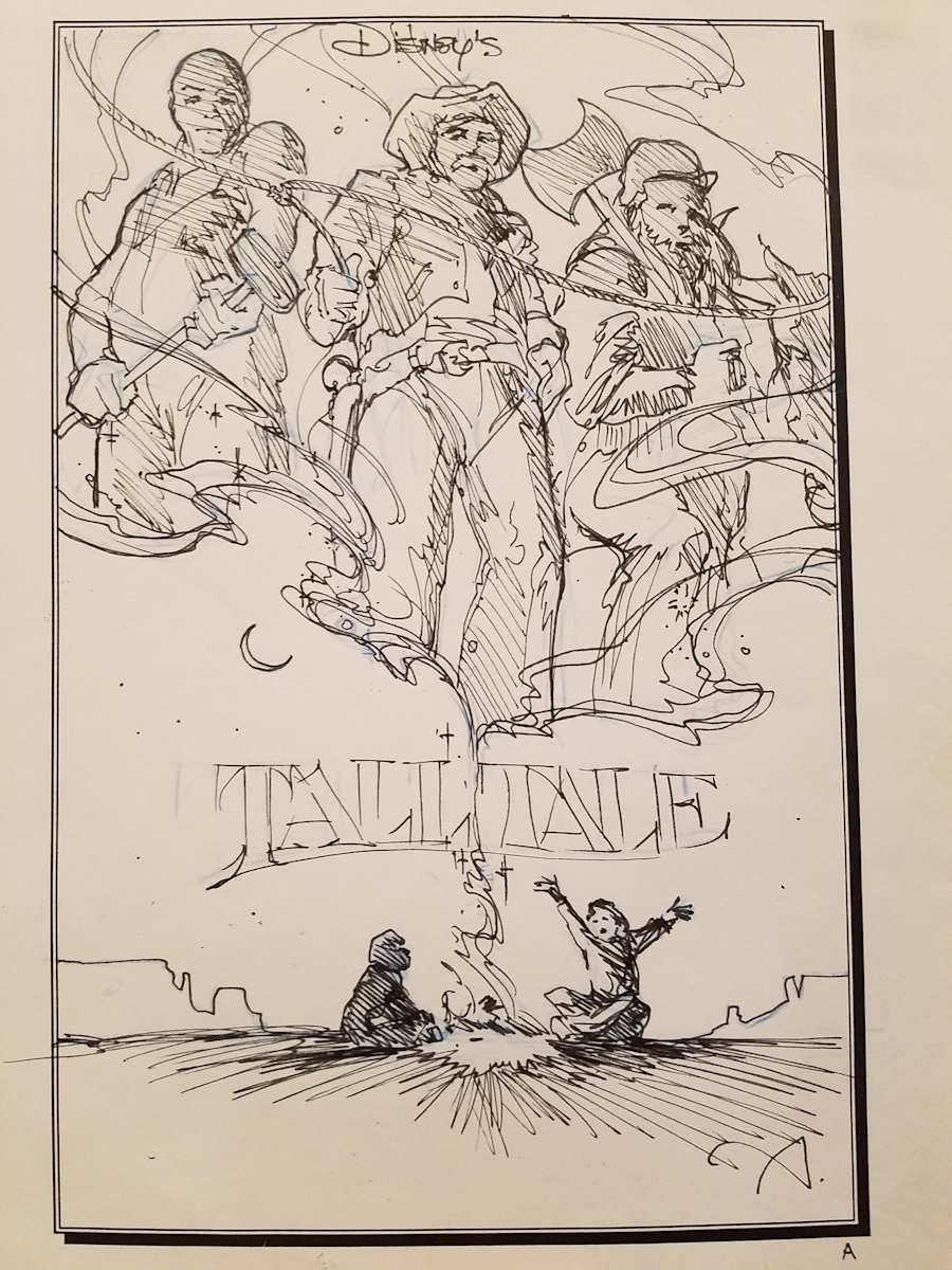 Tall Tale Poster Concept Art, Three Men in Campfire Smoke by John Alvin, Image 1.