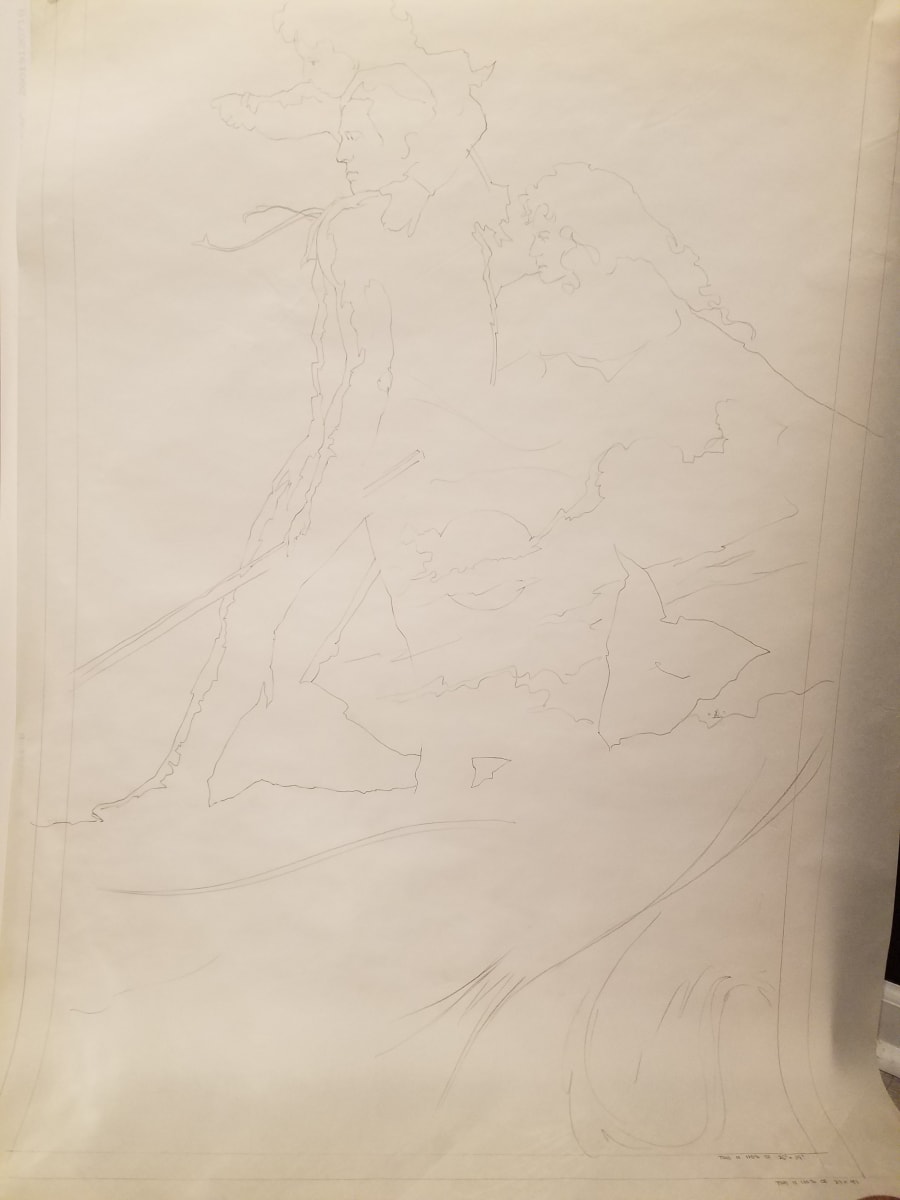Willow Poster Concept, Outline Sketch of Main Cast by John Alvin, Image 1.