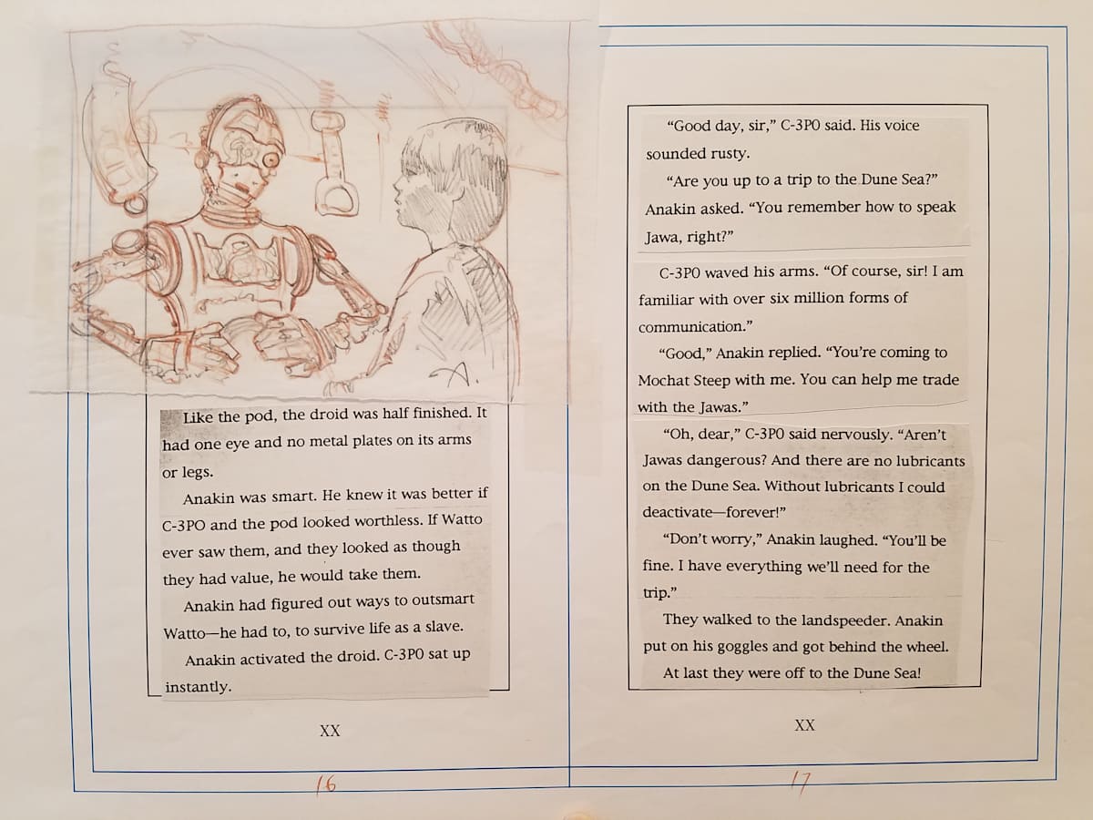 Star Wars Anakin's Fate Page Layout, Anakin and C3-PO by John Alvin, Image 1.