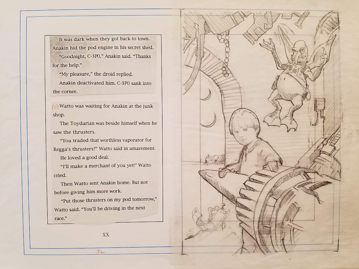Star Wars Anakin's Fate Page Layout, Anakin With Watto by John Alvin, Image 1.