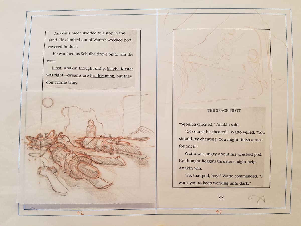 Star Wars Anakin's Fate Page Layout  "THE SPACE PILOT" on 43 by John Alvin, Image 1.