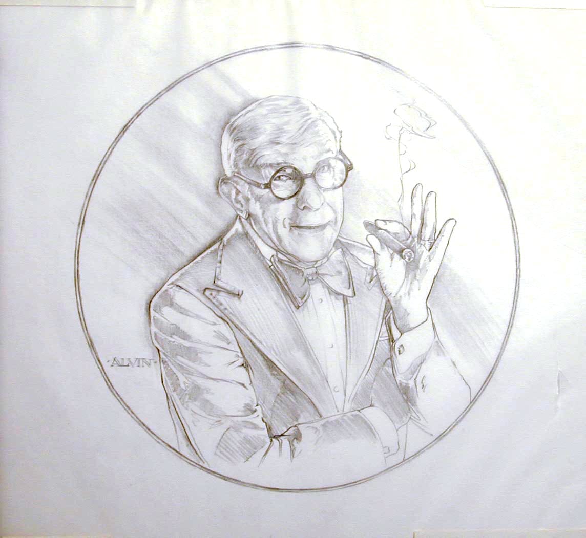 George Burns Art Danbury Mint Plate Concept Sketch by John Alvin, Image 1.