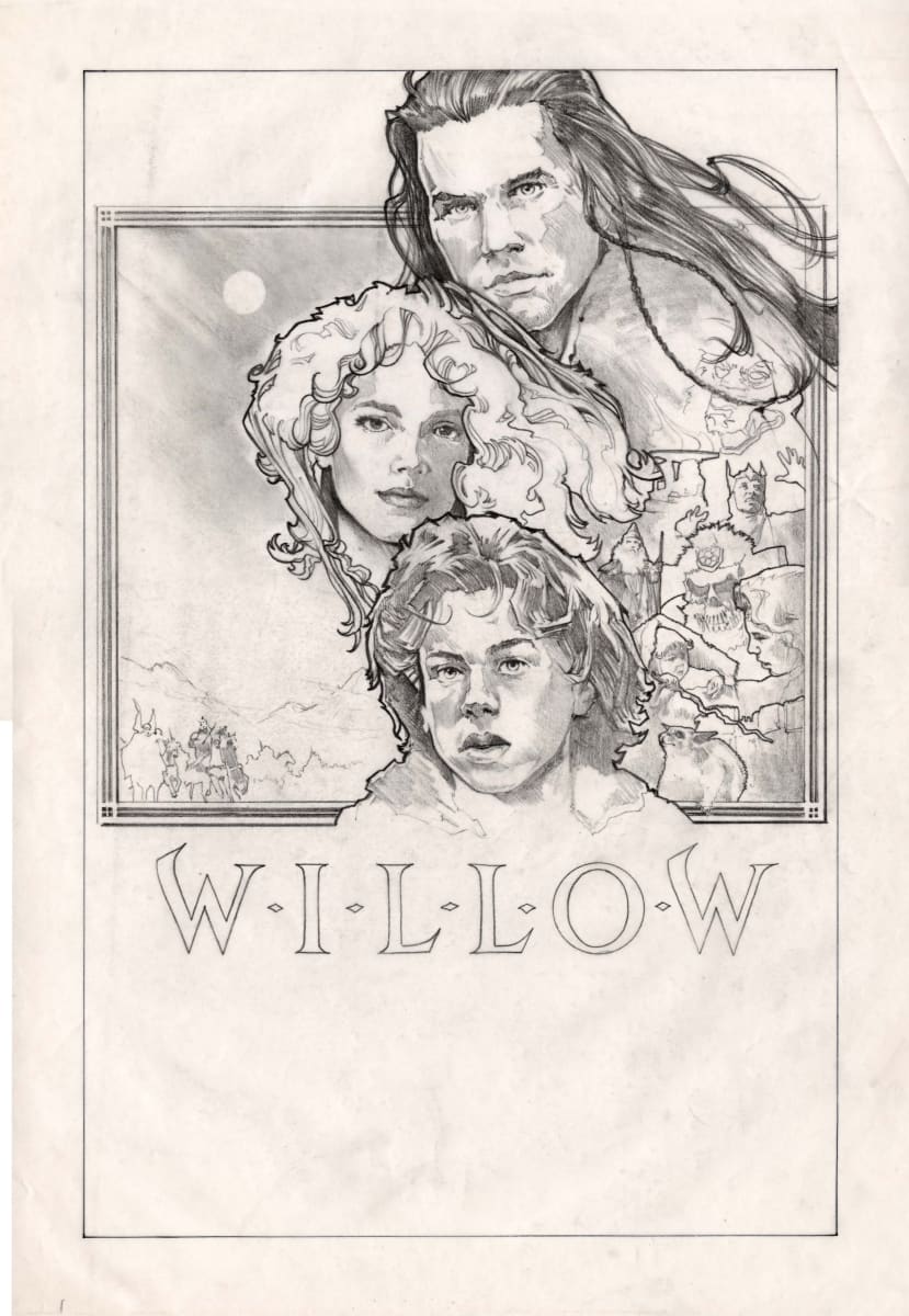 Willow Poster Concept, Character's Heads Emerging from Border by John Alvin, Image 1.