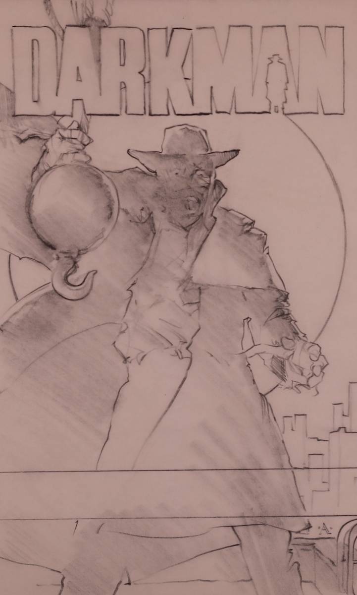 Darkman Poster Concept, Layout Pen Sketch by John Alvin, Image 2.