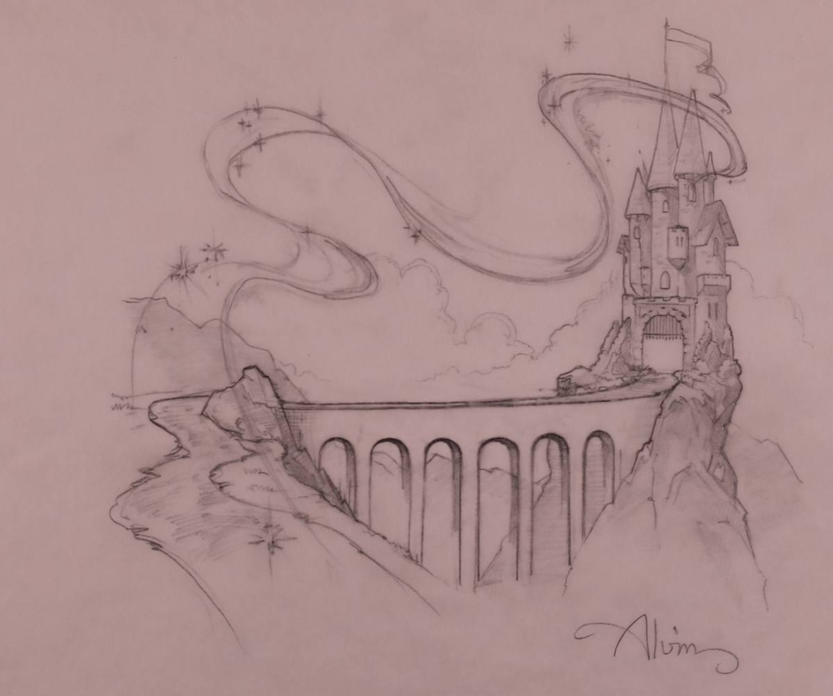 Fantasia 2000 Concept Art Magic Castle and Bridge by John Alvin, Image 2.