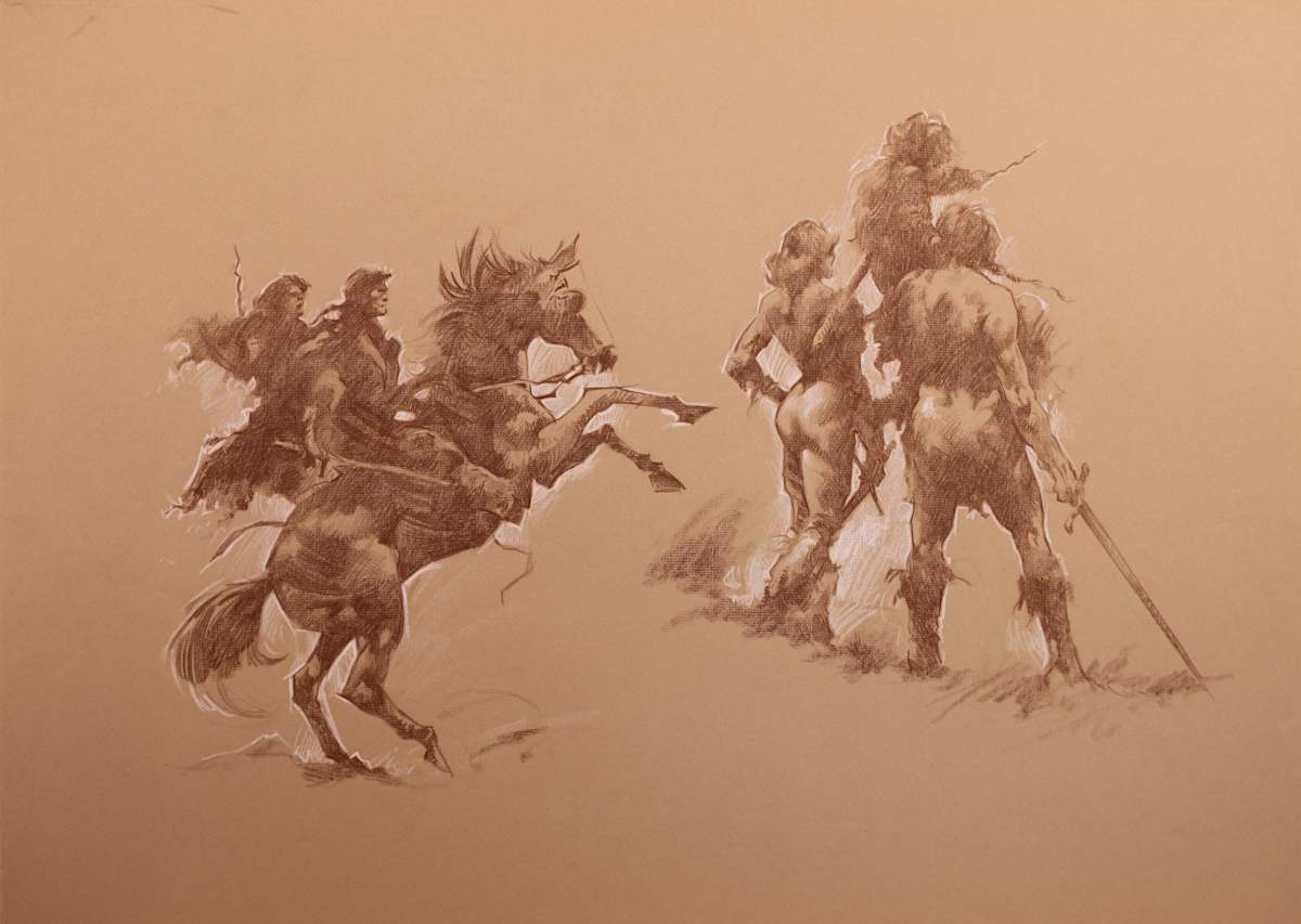 Willow Sepia Original, Frazetta Style Concepts, Rearing Horse by John Alvin, Image 2.