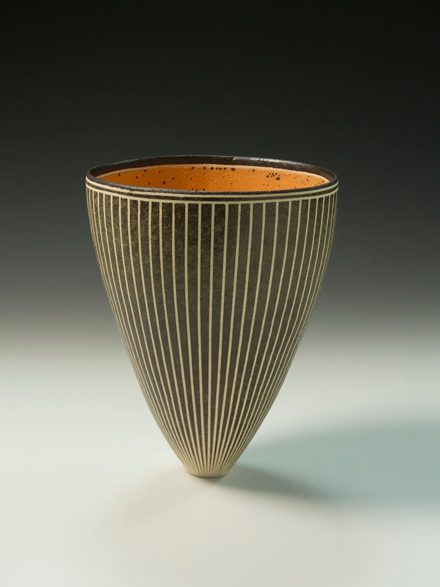 Vertical Stripes Orange Vase by Biliana Popova, Image 1.