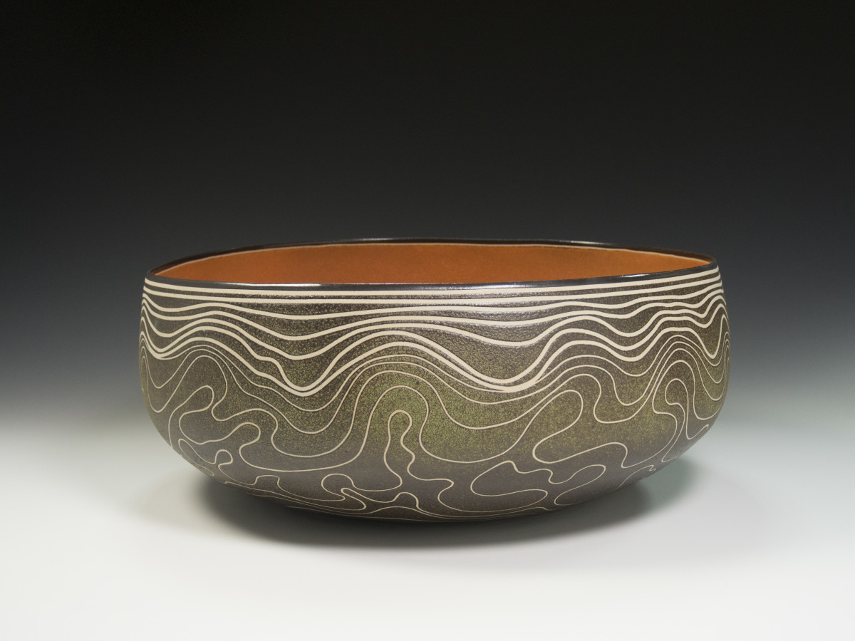 Topographic Green/Orange Bowl by BilianaPopova 