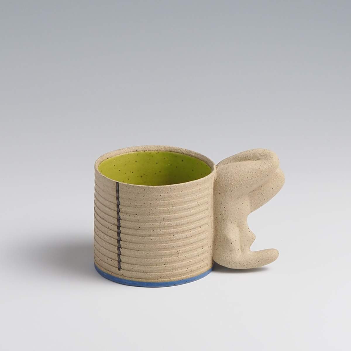 Tan Green Figure Cup with Blue Bottom by BilianaPopova 