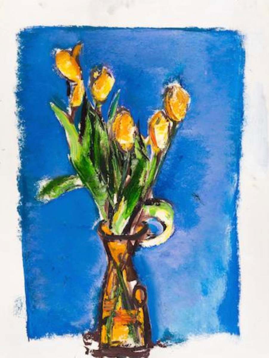 Yellow Tulips in Urn II by Mari Lyons, Image 1.