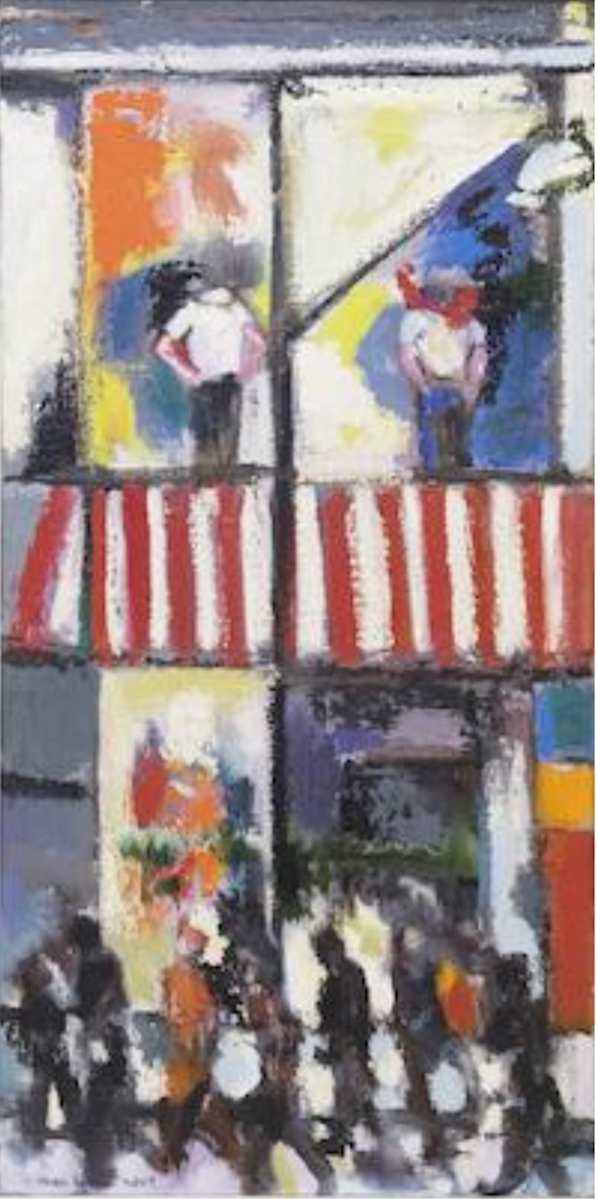 71. Sidewalk with Striped Awning by Mari Lyons, Image 1.
