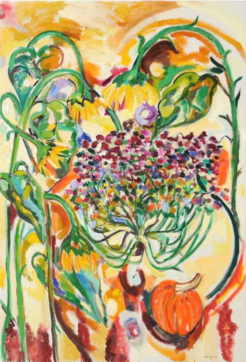 75. Pumpkin and Sunflowers by Mari Lyons, Image 1.