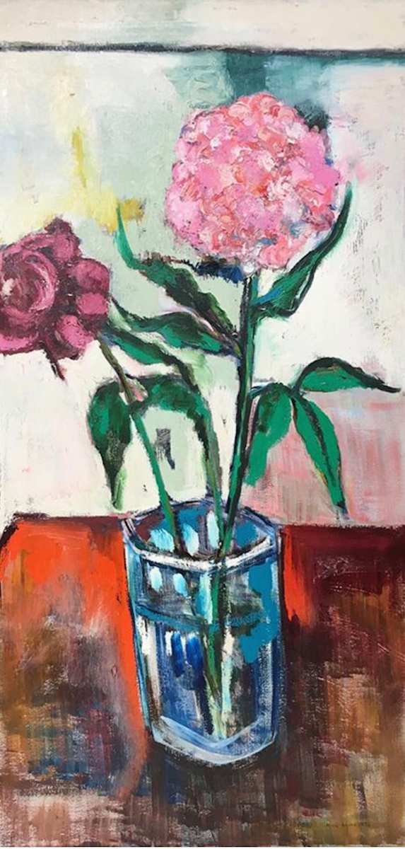 80. Peony and Blue Vase by Mari Lyons, Image 1.