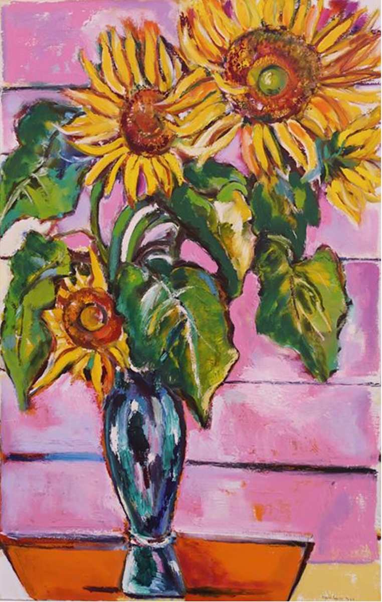 81. Sunflowers in Black Vase Orange by Mari Lyons, Image 1.