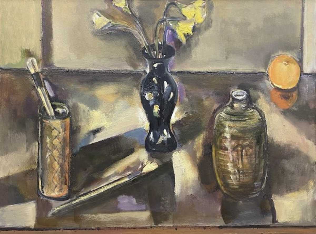 93. Black Vase Daffodils and Orange by Mari Lyons, Image 1.