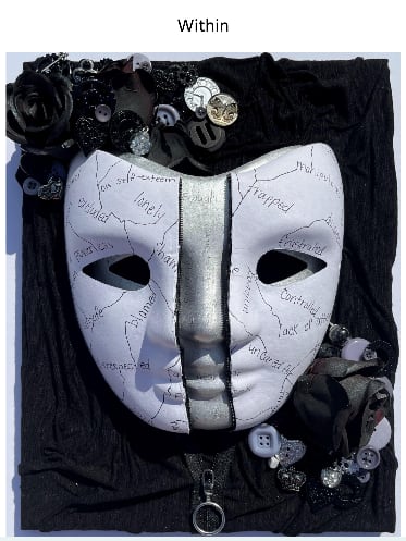 Within by Arieal Celestine  Image: The piece “Within” shows the breaking of the mask, allowing those feelings to be front and center, revealing what’s inside, the beauty and the pain of starting the healing process.