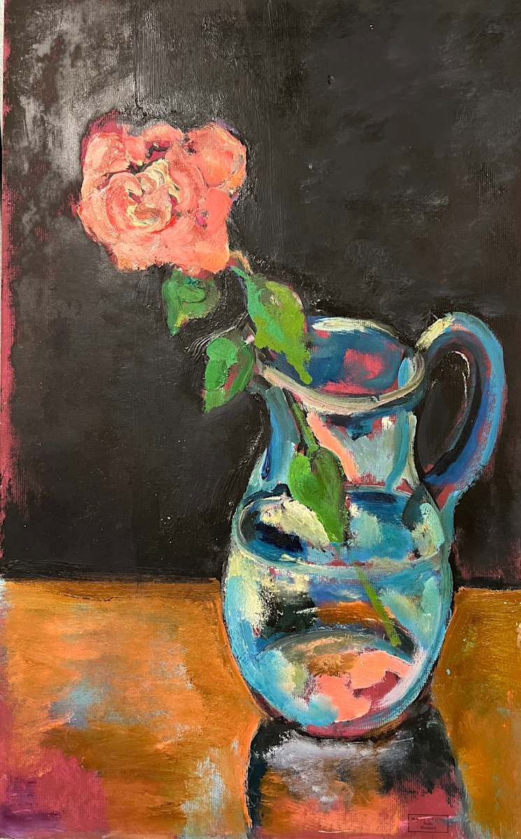 Rose in Pitcher on Black by Mari Lyons, Image 1.