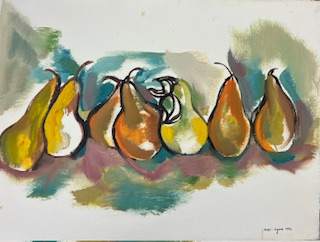 Pears on Teal by Mari Lyons, Image 1.