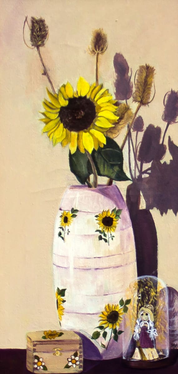 Vase and Shadows by Nila Jane Autry  Image: An oldie, but a goody.  End of the school year, a student was disappointed in the glaze on her carefully hand built pot. She was gone...so I reglazed and re-fired it. She never came back, the actual vase still decorates my home.
