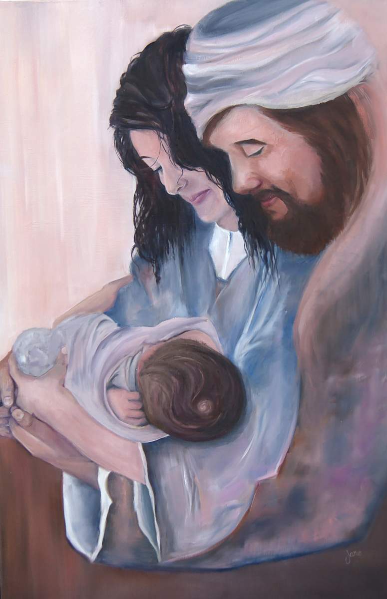 Night in Bethlehem by Nila Jane Autry  Image: This is  Vanessa, Kalob and Malachi, my niece and her new family, who were  my models for Night in Bethlehem.  Capturing this intimate moment when Jesus was a babe in arms, and looking forward to his gift to the world.  