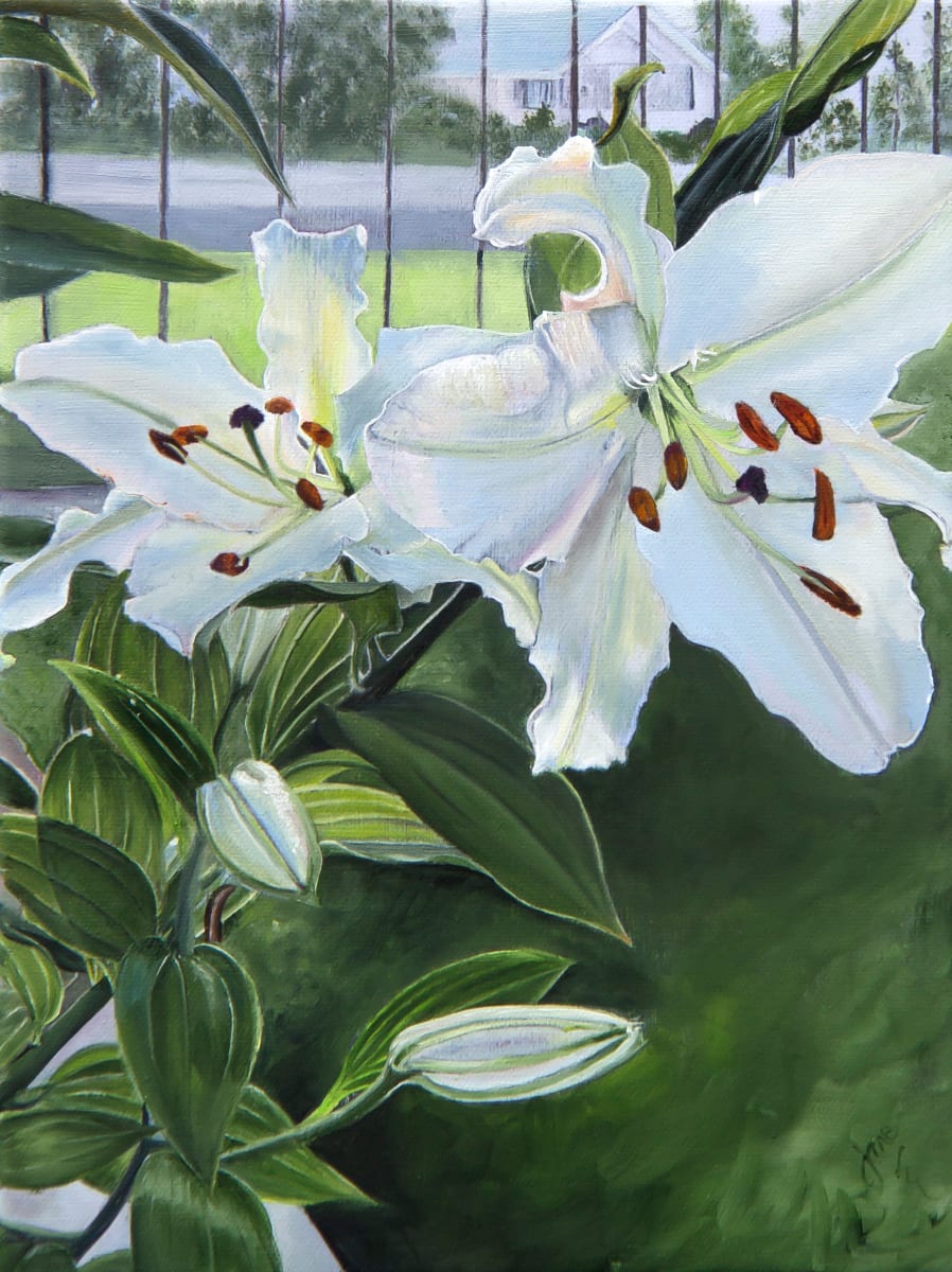 Lucious Lilies 2 by Nila Jane Autry  Image: Yes, I painted it twice! This one will get a pollinator added for my show at the Red Butte Gardens this Summer: June-July. You're invited! I wanted to preserve a copy without the pollinator in case I ruin it!