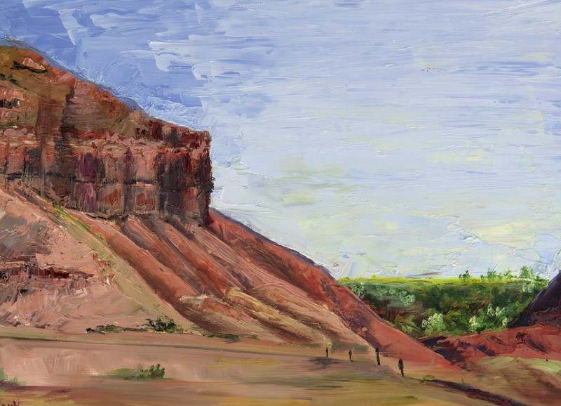 Weber Sandstone by Nila Jane Autry  Image: Plein air painting on the way to LaPoint, Utah, near Vernal where we lived.  Every time I see this painting I remember how HOT it was outside!