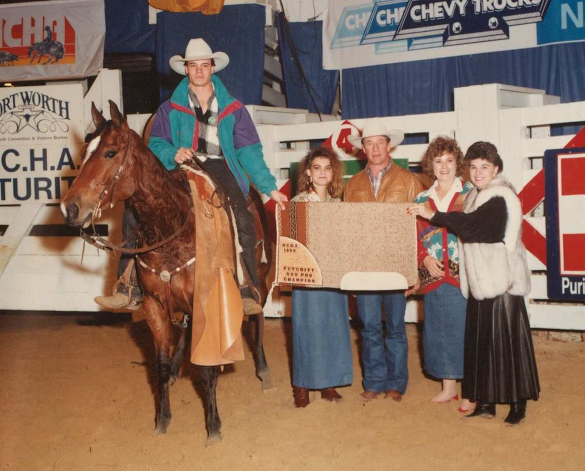 Matt Gaines  Image: Matt Gaines receiving his awards for winning the 1990 Futurity Non-Pro class.