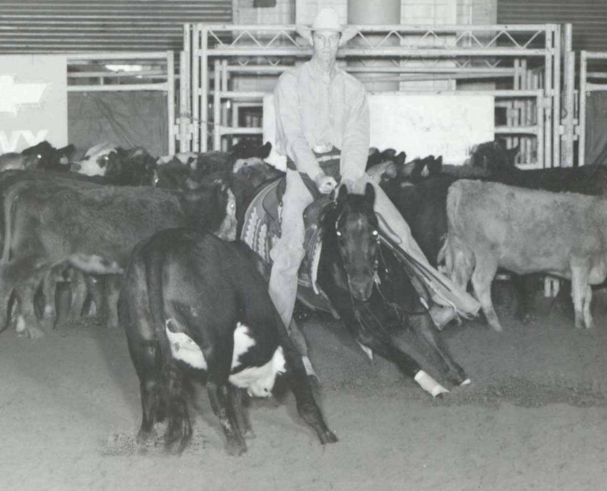 Lead Free  Image: Lead Free showing at the 1992 NCHA National Championships and shown by Tom Lyons. 
