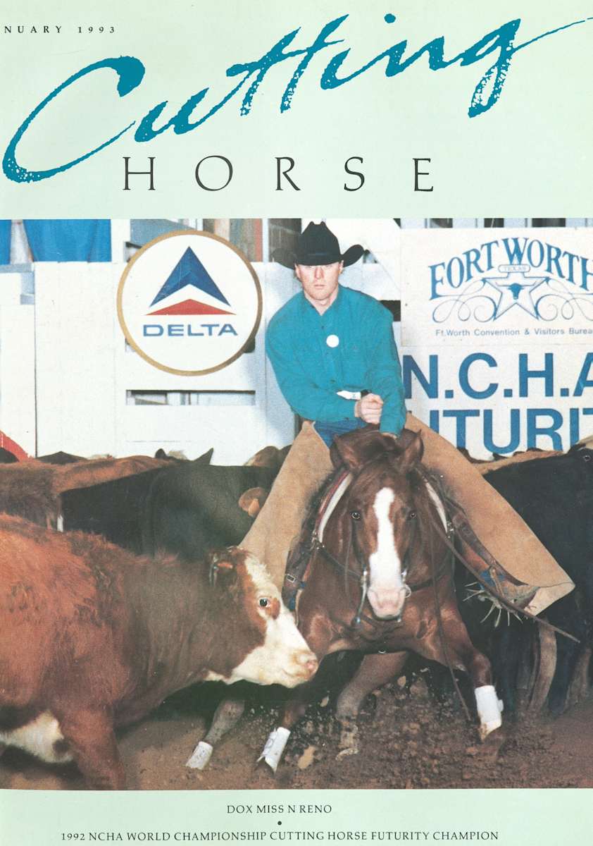 1992 - 2021: NCHA Open Futurity Champions (Chatter Edition)  Image: 1992 NCHA Open Futurity Champion, Dox Miss N Reno, shown by Russ Miller