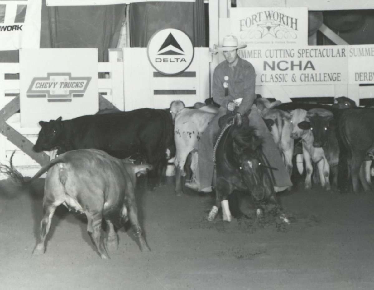 Meradas Dee Jay  Image: Meradas Dee Jay, shown by Guy Woods, at the 1994 NCHA Summer Spectacular, Open.