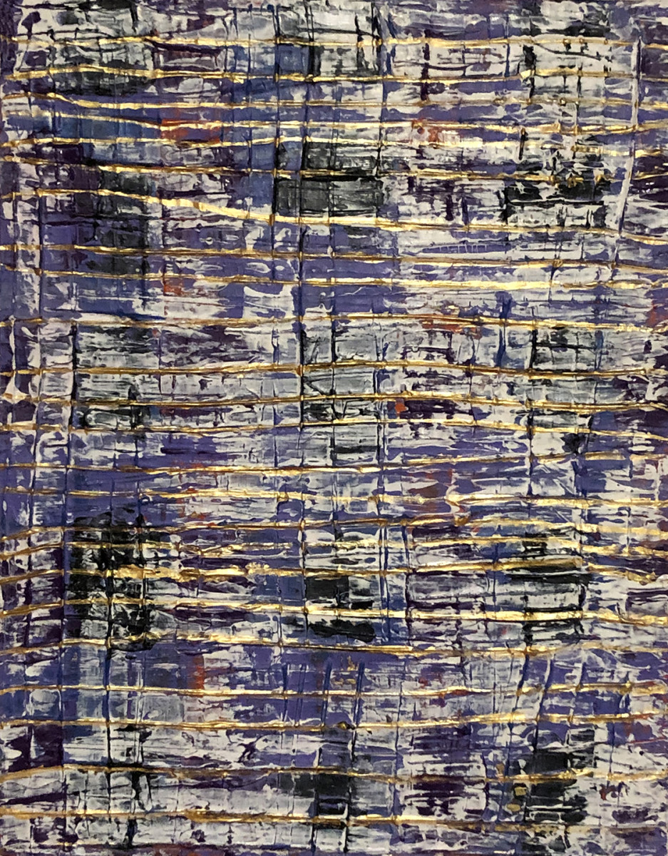 Purple Plaid, Gold Waves by Mary Lonergan Art 