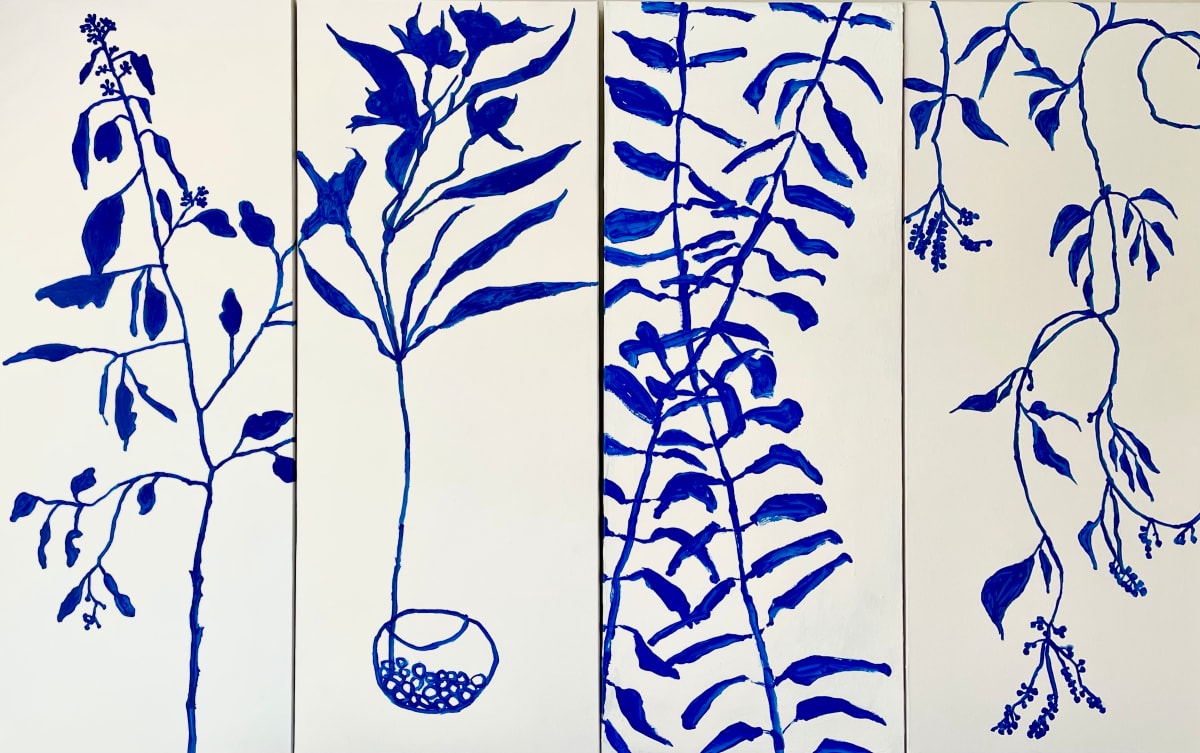 Floral silhouettes in blue by Doris Wasserman, Image 1.