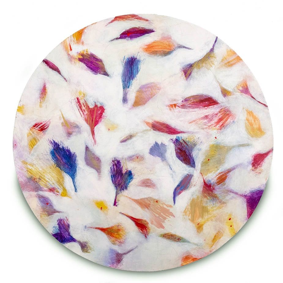 Springtime in Winter by Doris Wasserman  Image: Springtime in Winter. Acrylic, graphite, wax on panel. Tondo, 18 inches