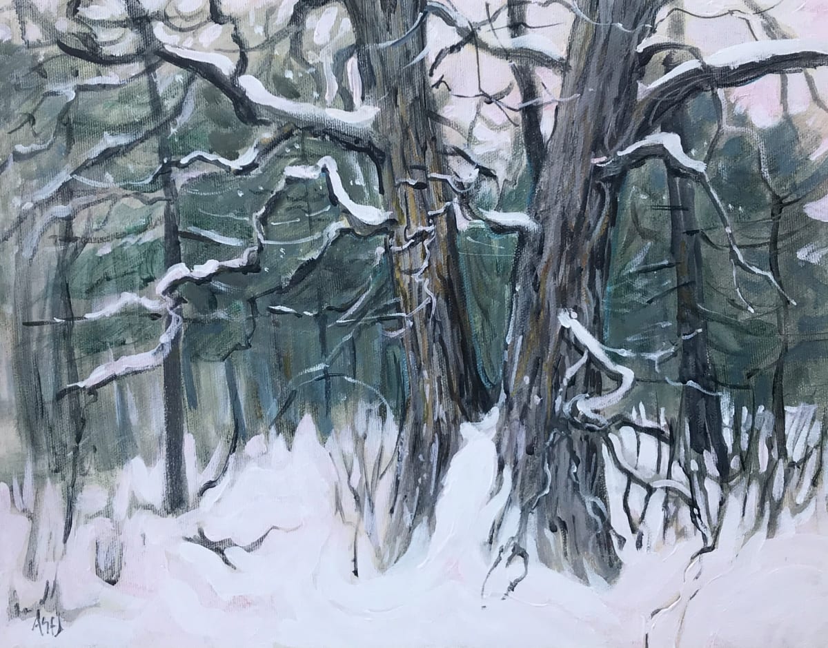 Twin Oaks, Winter by Angela St Jean 