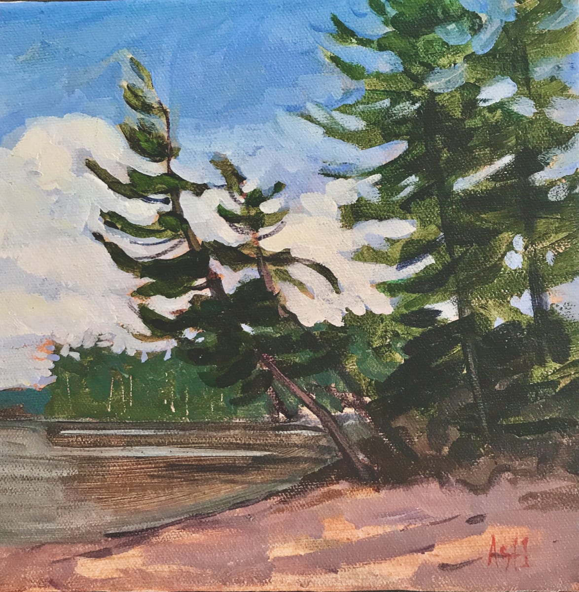 Sand Point, Leaning Pine by Angela St Jean  Image: Plein air piece painted on location. Lark St Patrick QC