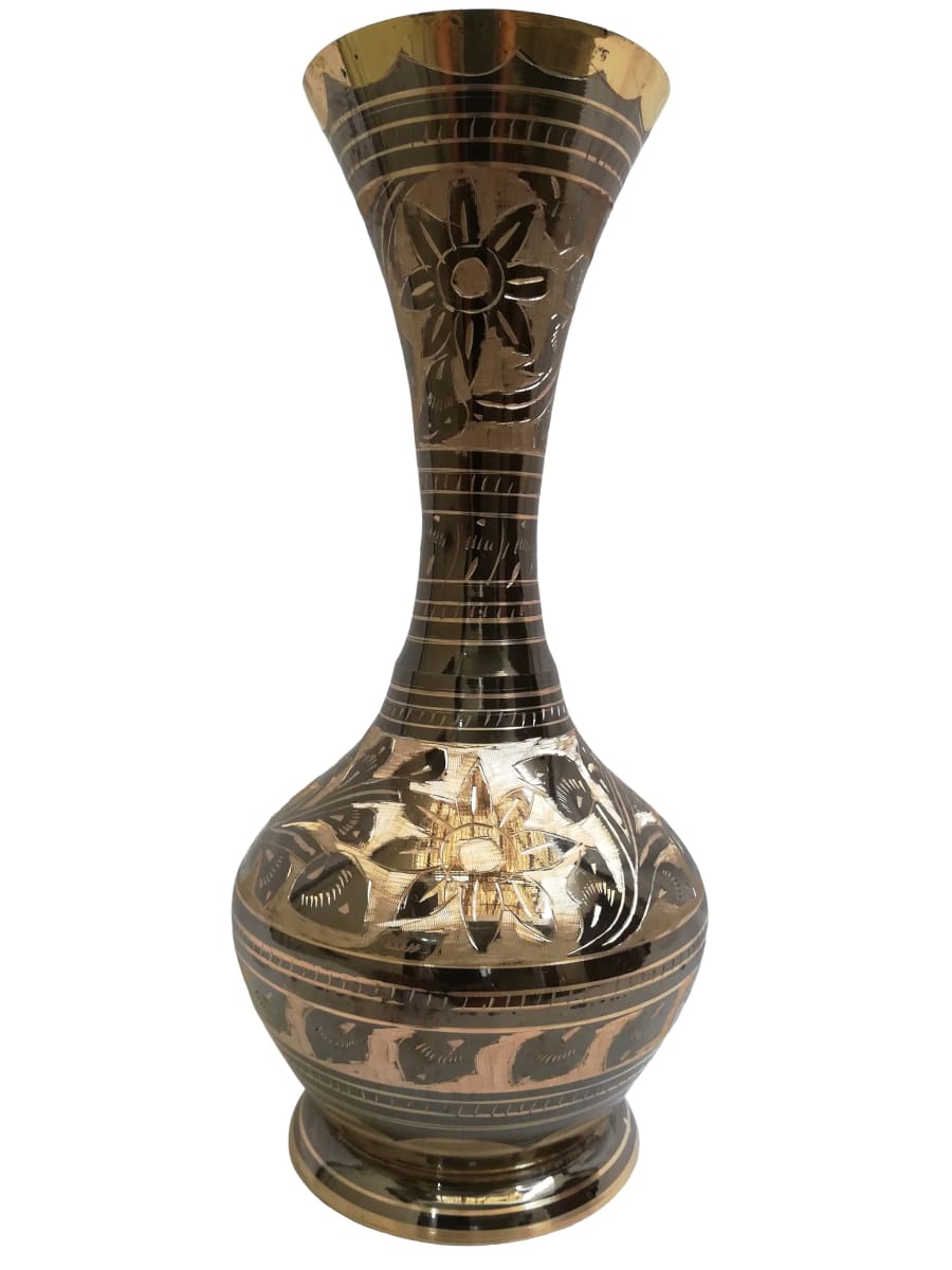 长颈纯铜花瓶与壮观的艺术从ram Prakash Singh 艺术档案收藏