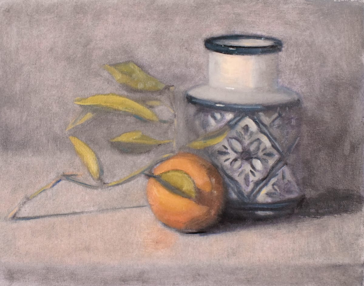 Single Orange with Leaves by Curtis Green  Image: Single Orange with Leaves, 2023 by Curtis Green